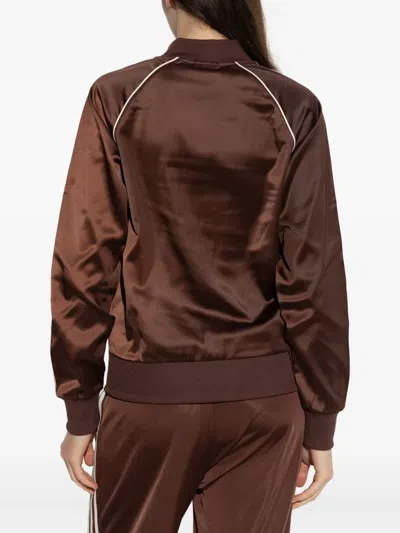 Adidas Originals Sst Adicolor Satin Zip-up Jacket In Brown
