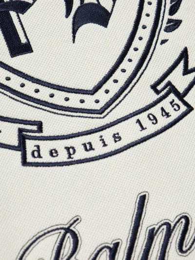 Balmain Emblem Buttoned Polo Shirt In White