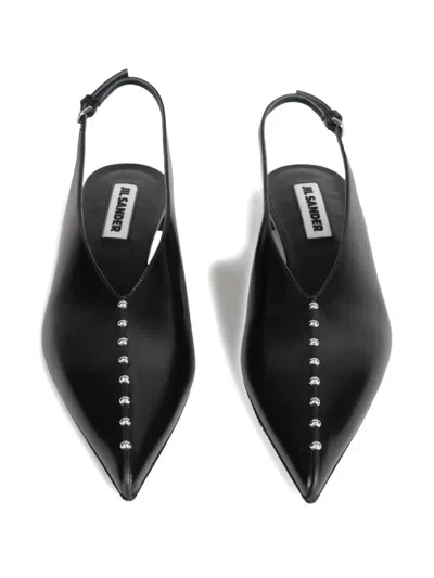Jil Sander Slingback Spazzolato Leather In Black