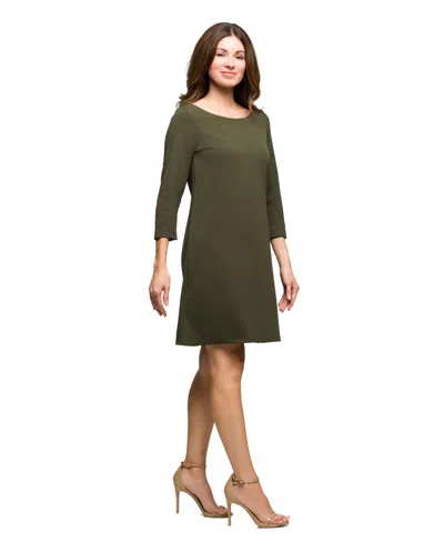 24seven Comfort Apparel Women's Three Quarter Sleeve A Line Knee Length Dress In Green