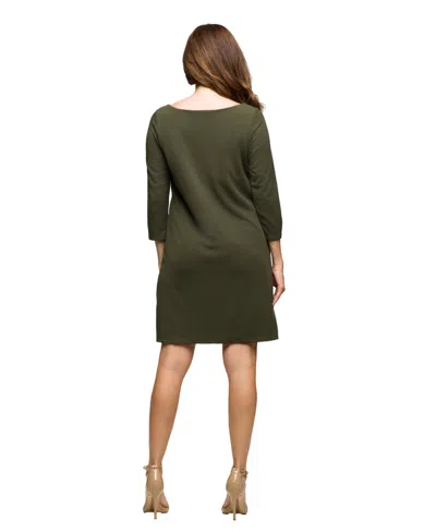 24seven Comfort Apparel Women's Three Quarter Sleeve A Line Knee Length Dress In Green