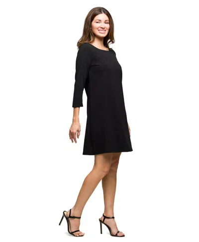 24seven Comfort Apparel Women's Three Quarter Sleeve A Line Knee Length Dress In Black