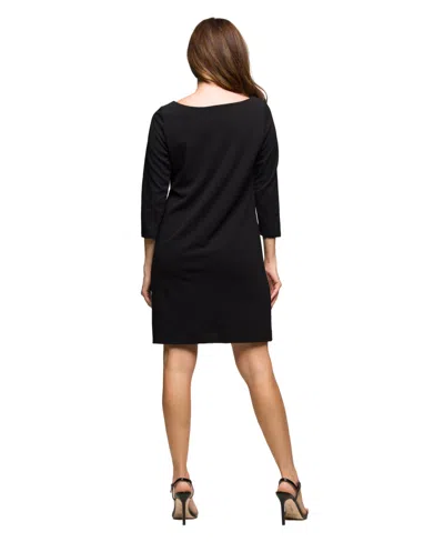 24seven Comfort Apparel Women's Three Quarter Sleeve A Line Knee Length Dress In Black