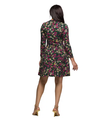 24seven Comfort Apparel Women's Floral Print Long Sleeve Fit And Flare Mini Dress In Multi
