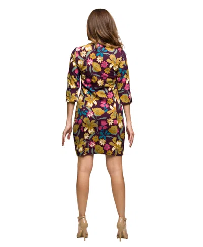 24seven Comfort Apparel Women's Plum Floral Sheath Dress In Multi