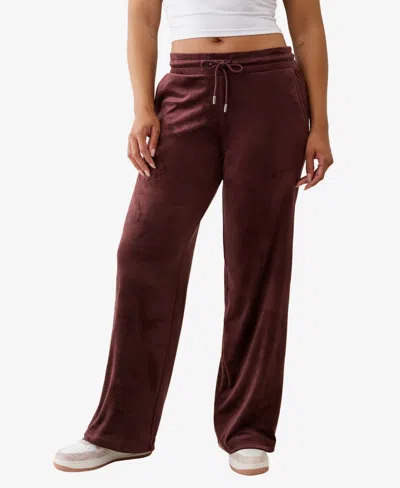 True Religion Women's Crystal Velour Straight Leg Pants In Burgundy