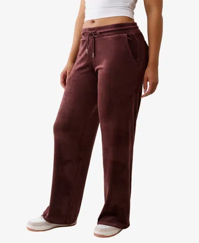 True Religion Women's Crystal Velour Straight Leg Pants In Burgundy