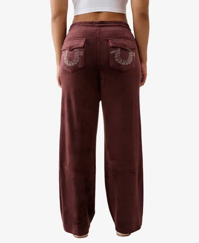 True Religion Women's Crystal Velour Straight Leg Pants In Burgundy