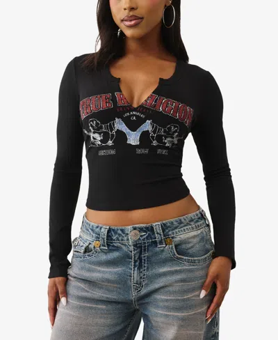 True Religion Rib Long Sleeve T-shirt In Black