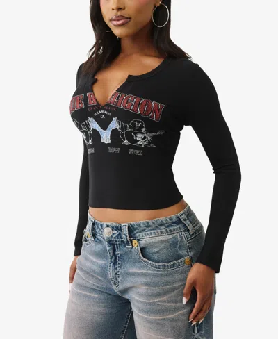 True Religion Rib Long Sleeve T-shirt In Black