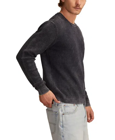 Lucky Brand Waffle Cotton & Linen Crewneck Sweater In Black