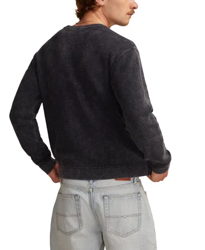Lucky Brand Waffle Cotton & Linen Crewneck Sweater In Black