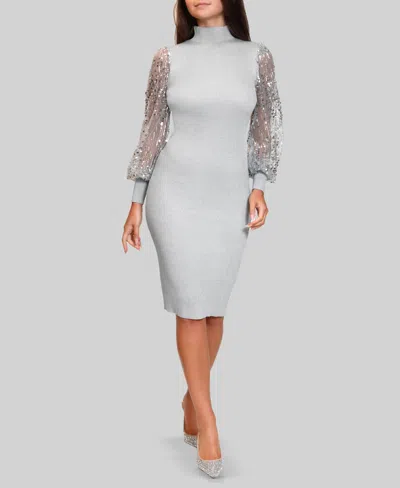 Dylan Ryan Juniors' Mock Neck Sweater Midi Dress In Gray