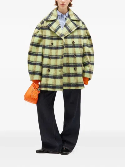 Ganni Oversized Double-breasted Checked Brushed-wool Coat In Multi