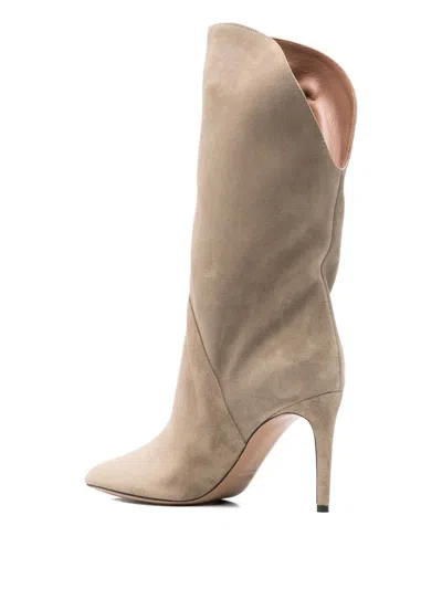 Paris Texas Beige Suede Heeled Calf-high Boots. In Brown