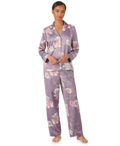 Ralph Lauren Women's 2 Piece Long Sleeve Top And Pants Pajama Set In Purple