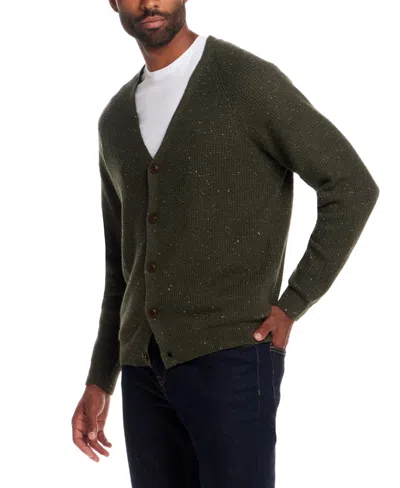 Weatherproof Vintage Men's Waffle Donegal Cardigan Sweater In Green