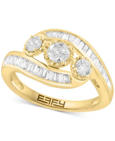 Effy Collection Effy Diamond Round & Baguette Triple Stone Swirl Ring (1 Ct. T.w.) In 14k Gold In Gold