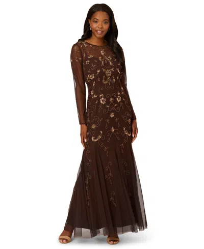 Adrianna Papell Women's Bead Detail Maxi Dress In Brown