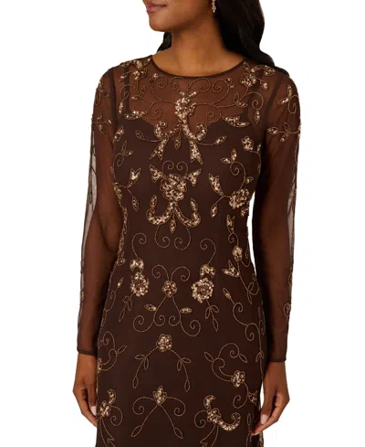 Adrianna Papell Women's Bead Detail Maxi Dress In Brown