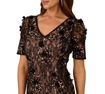 Adrianna Papell Women's Bead Lace Sheath V-neck Dress In Brown