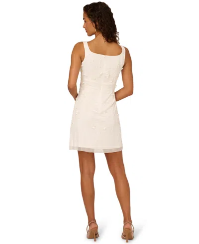 Adrianna Papell Women's Beaded 3d Flower Sleeveless Dress In Neutral