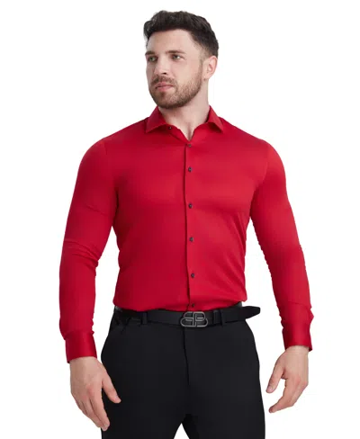 Perry Ellis Solid Sateen Slim Fit Dress Shirt In Red