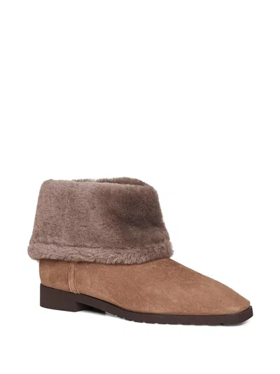 Totême Brown Fold-down Shearling Ankle Boots In Animal Print