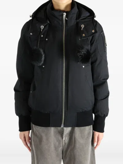 Moose Knuckles Hooded Pompom Jacket In Black