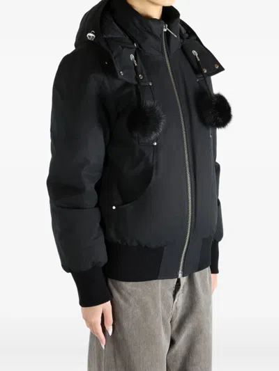 Moose Knuckles Hooded Pompom Jacket In Black
