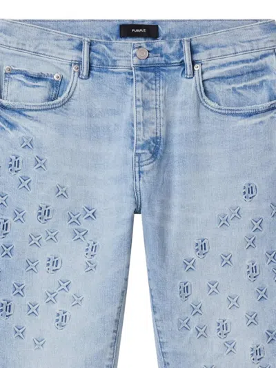 Purple Brand Flare Mono Embossed Jeans In Light Indigo In Blue