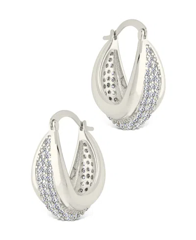 Sterling Forever Philina Cubic Zirconia Hoop Earrings In Silver