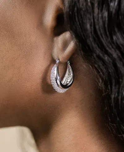 Sterling Forever Philina Cubic Zirconia Hoop Earrings In Silver