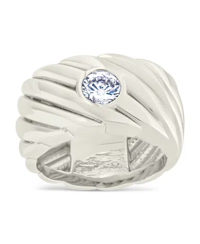 Sterling Forever Blythe Cubic Zirconia Cigar Band Ring In Silver