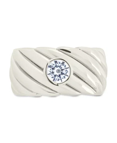 Sterling Forever Blythe Cubic Zirconia Cigar Band Ring In Silver