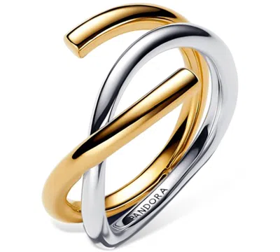 Pandora Organically Shaped Two-tone Double Ring In Multi