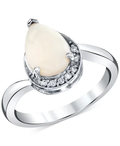 Macy's Pear Shape Opal Ring (1 Ct. T.w.) In 10k White Gold In Silver