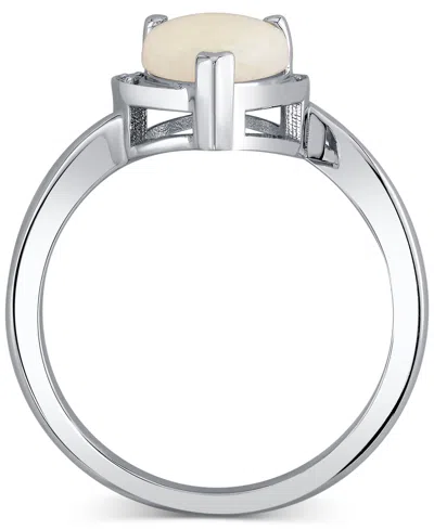 Macy's Pear Shape Opal Ring (1 Ct. T.w.) In 10k White Gold In Silver