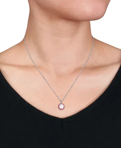 Macy's Cultured Freshwater Pearl (8mm) & Ruby (1/3 Ct. T.w.) 18" Pendant Necklace In Sterling Silver In Metallic
