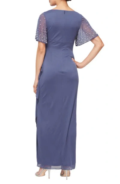Alex Evenings Flutter Sleeve Empire Waist Evening Gown In Purple