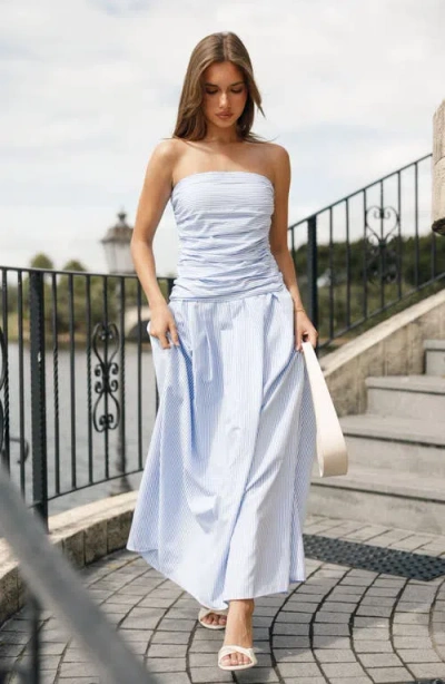 Petal And Pup Petal & Pup Avalee Stripe Strapless Maxi Dress In Blue