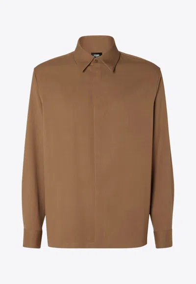 Fendi Luxurious Wool Long Sleeve Shirt In Brown