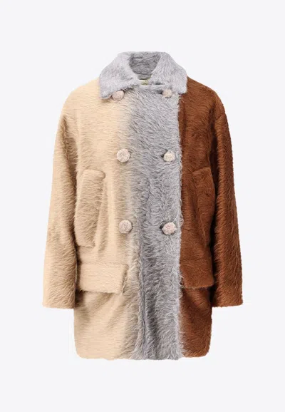 Fendi Wool Coat With Button Embellishments And Pockets In Multi