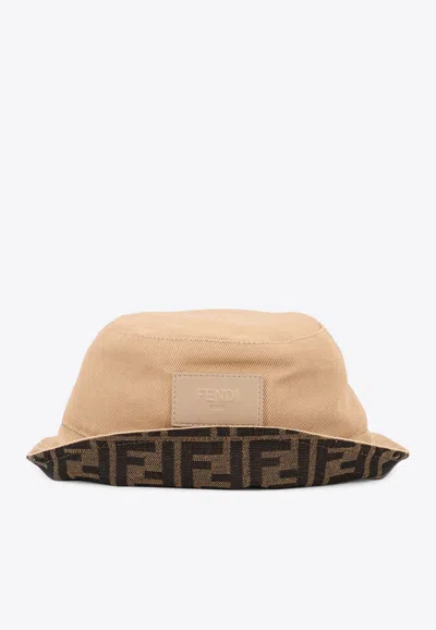 Fendi Logo Patch Monogram Bucket Hat In Neutral