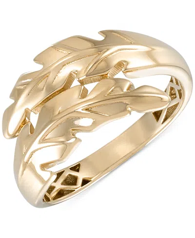 Macy's Polished Leaf-inspired Bypass Statement Ring In 10k Gold In Gold