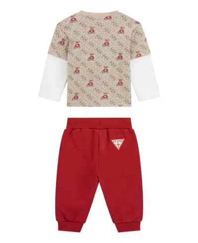 Guess Baby Boys 2-piece Long Sleeve T-shirt And Active Pant Set In Brown
