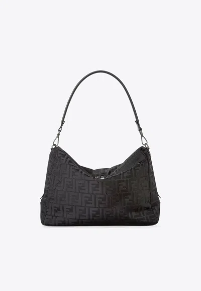 Fendi Large Lui Ff-pattern Messenger Bag In Black