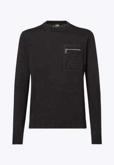 Fendi Breast Pocket Wool Pullover Clothing In Black