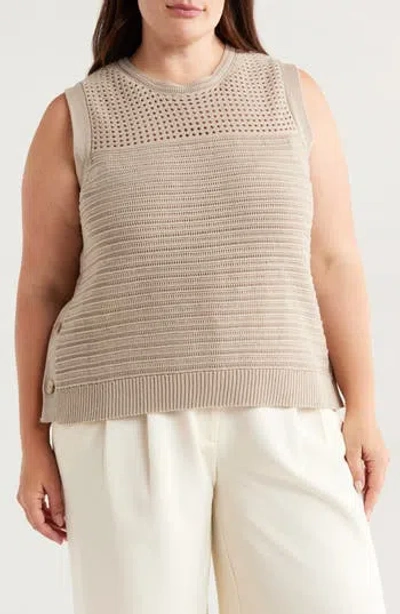 Halogen ® Open Stitch Side-button Cotton Sweater Tank In Brown