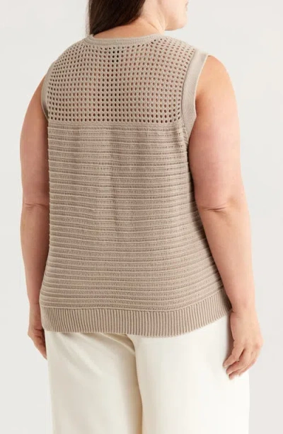Halogen ® Open Stitch Side-button Cotton Sweater Tank In Brown